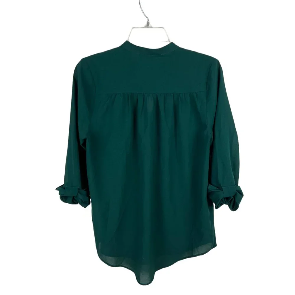 Stitch Fix Brixon Ivy Forest Green popover blouse top Sz S 3/4 sleeve v-neck - Picture 2 of 6